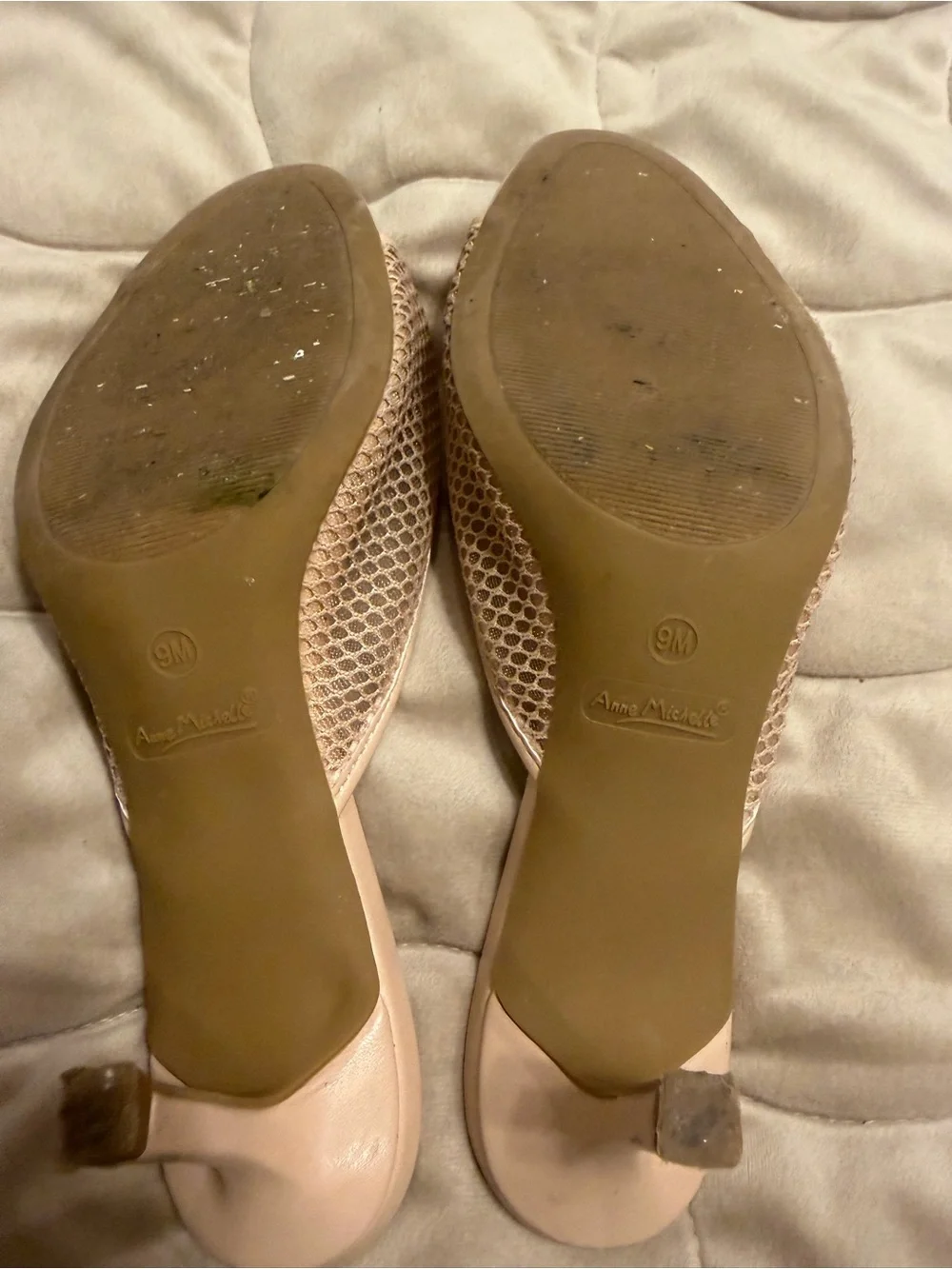 Anne Michelle Nude Mesh Open-Toe Mule Heels